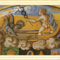 Coupe. Peintre d’Argus : influence de la Planète, Mercure. Faïence vers 1535-1540, Pesaro. Louvre, 1er étage, objet d’Art, Pavillon Richelieu.