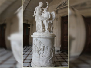 Escalier du ministre. Sculptures françaises,  RDC, Louvre. François Nicolas Delaistre (1746-1832) : l'Amour et Psyché, marbre. Jupiter écoutant la prière de Vénus, le départ de Mercure, Psyché  suppliant l'Amour qui s'envole.