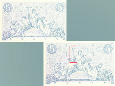 Verso du billet de 5 F « type 1871 ».