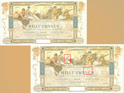 Recto du billet de 1 000 F « Flameng » (1897) non émis.