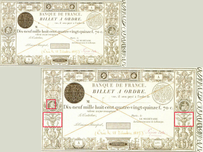 Billet à ordre adopté par le Conseil Général en 1837. Vignette du type 1 000 F 1817.