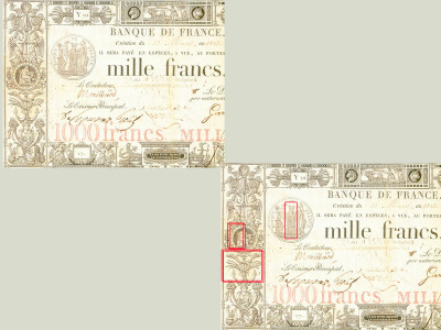 Billet de 1 000 F « type 1817 » dessiné par Normand et gravé par Andrieu. Détail.