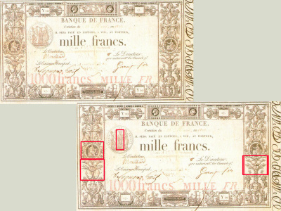 Billet de 1 000 F « type définitif » 1817. Graveur : Andrieu.