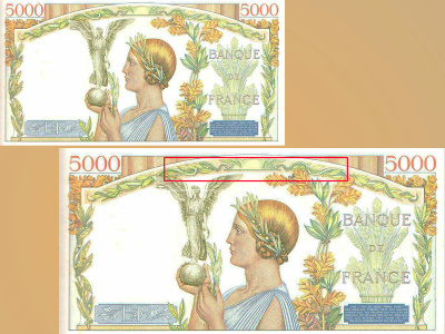 Billet de 5 000 F « type 1934 – Victoire ». Peint par Laurent, gravé par Marguerite Dreyfus et Piel.