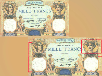 Billet de 1 000 F « type 1927 – Cérès et Mercure ». Peint par Walhain, gravé par Deloche.