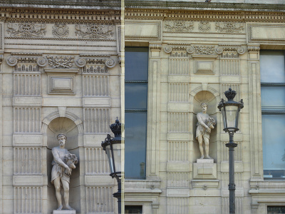 Porte Jaujard et pavillon Jaujard, Louvre. Côté jardin du Carrousel.