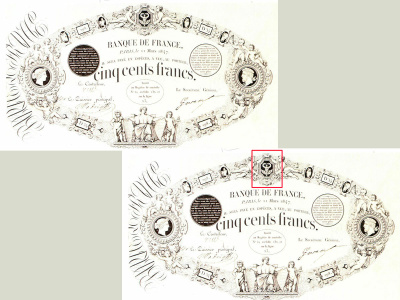 Billet de 500 F « type 1842 ». Dessinateur et graveur : Barre.