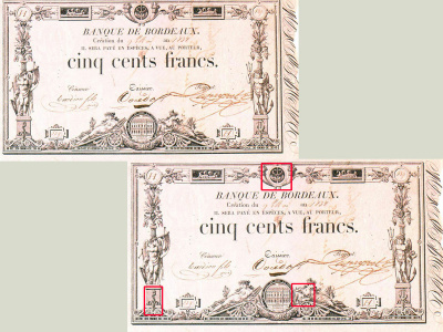 Billet de 500 F de la Banque départementale de Bordeaux.