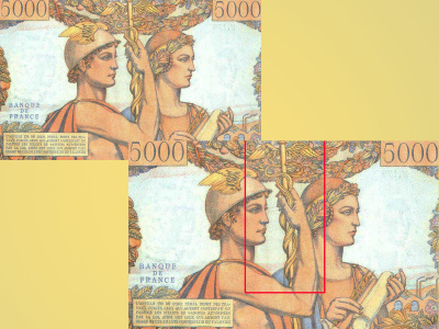 Billet de 5 000 F « type 1949 – Terre et Mer ». Peint par Laurent, gravé par Beltrand et Piel.