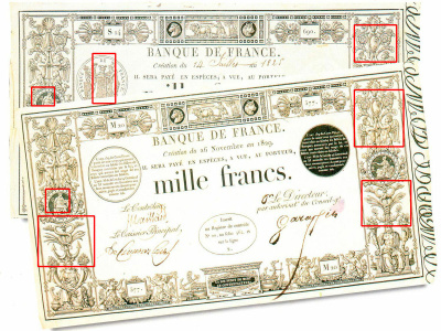 Evolution du billet de  1 000 F : du « type 1817 » au « type 1829 ».