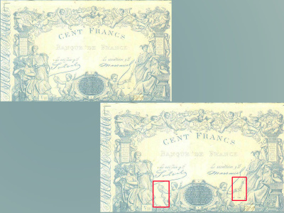 Billet de 100 F « type 1862, recto. Agencement : Brisset ; dessin :  Cabasson ; sculpteur et graveur : Pannemaker.