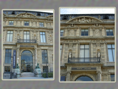 Porte Jaujard et pavillon Jaujard, Louvre. Côté jardin du Carrousel.