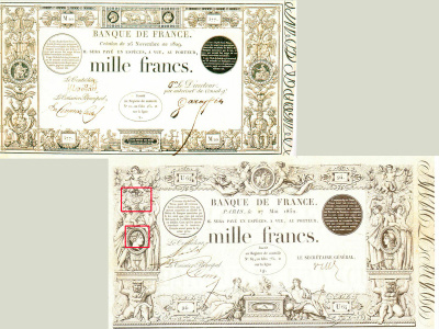 Billet de 1 000 F « type 1842 ». Dessiné et gravé par Barre.