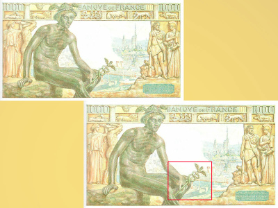 Billet de 1 000 F « type 1942 – Déméter ». Peint par Jonas, gravé au recto par Marguerite Dreyfus et au verso par Hourriez.