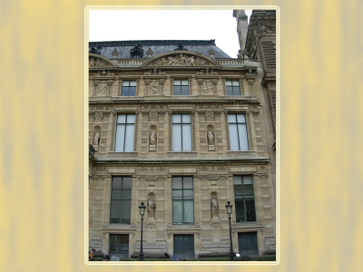 Porte Jaujard et pavillon Jaujard, Louvre. Côté jardin du Carrousel.