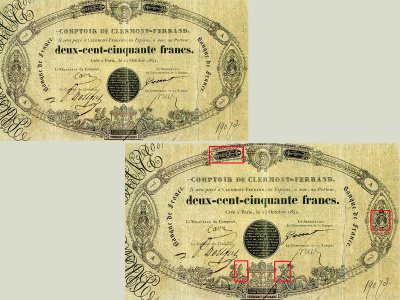 Billet de 250 F « type 1836 ». Comptoir de Clermont-Ferrand.