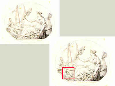 Essai original de Dupeyrat. Repris pour  le timbre humide sur les billets des comptoirs (type 1808) et le billet provisoire.