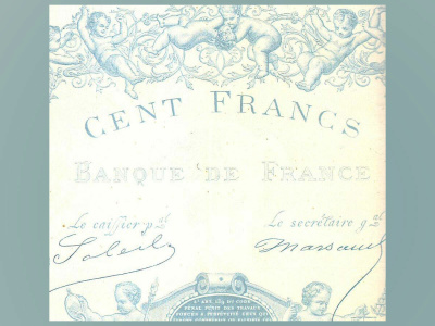 Détail du billet de 100 F « type 1862 ». Filigrane : Mercure.