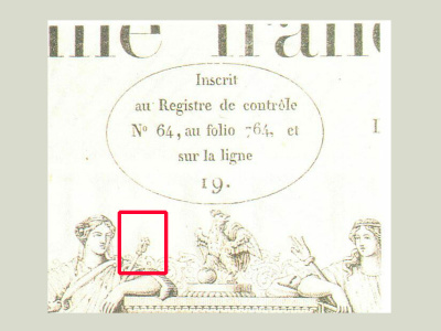 Rappel de cartouche d’identification du billet de 1 000 F (N° 94 série U64).